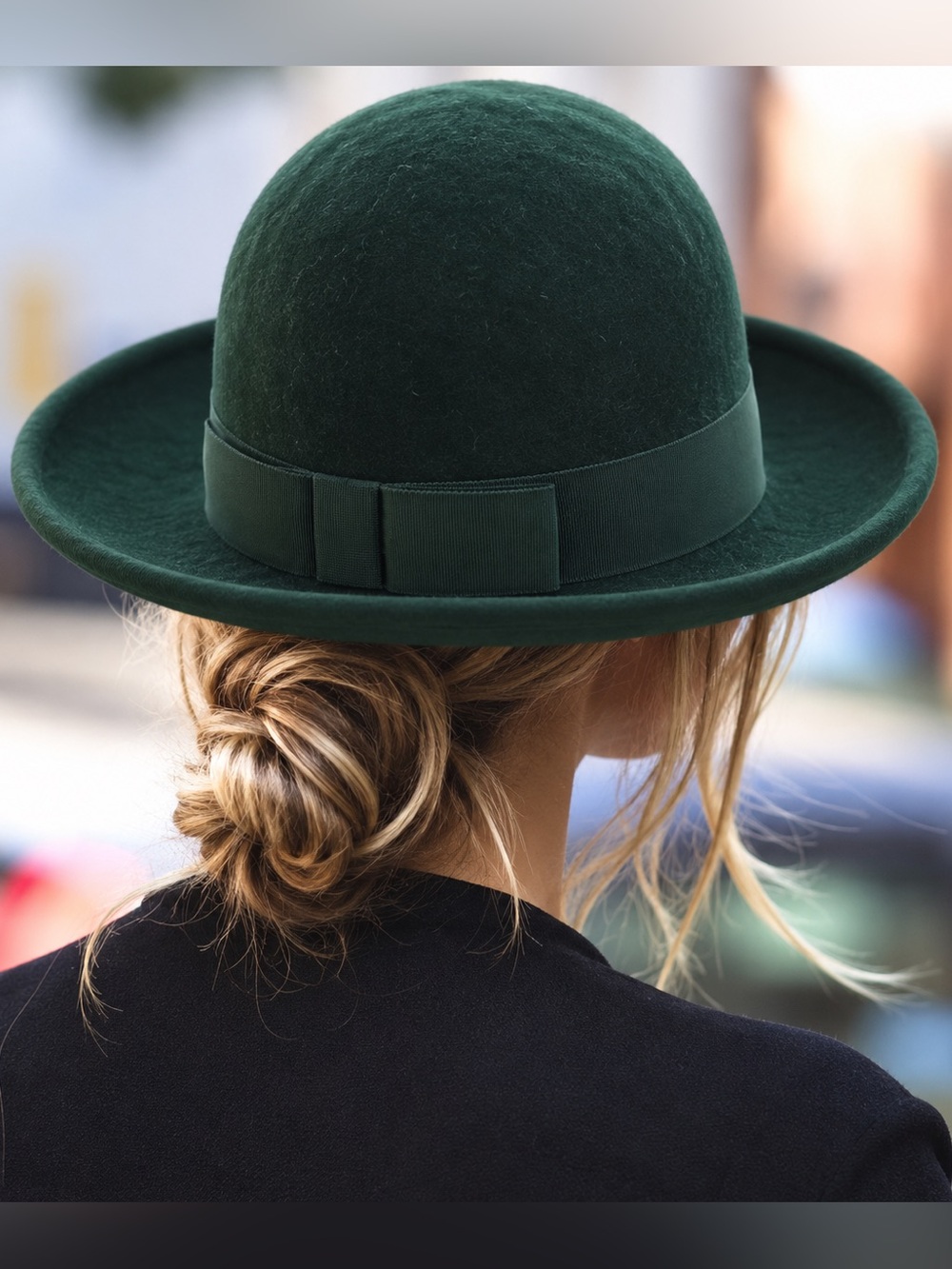 Vintage Betmar Green Wool Bowler Hat Wide Brim Bow Made USA Retro
